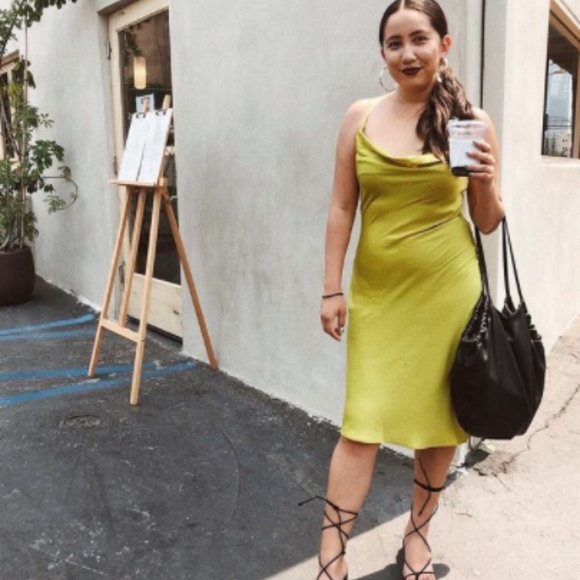 Shop Starlow Green Midi Slip Dress Size Medium - Picture 2 of 6